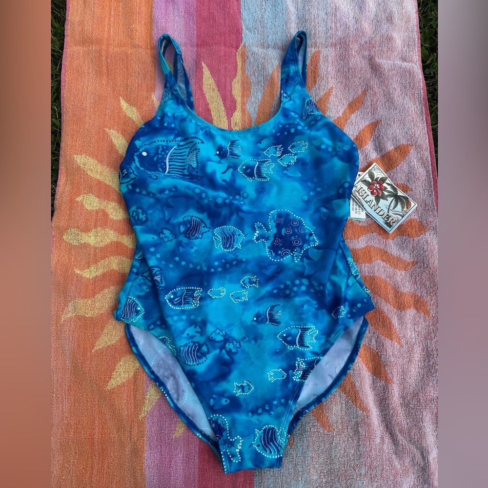 Blue Fish Print Swimsuit